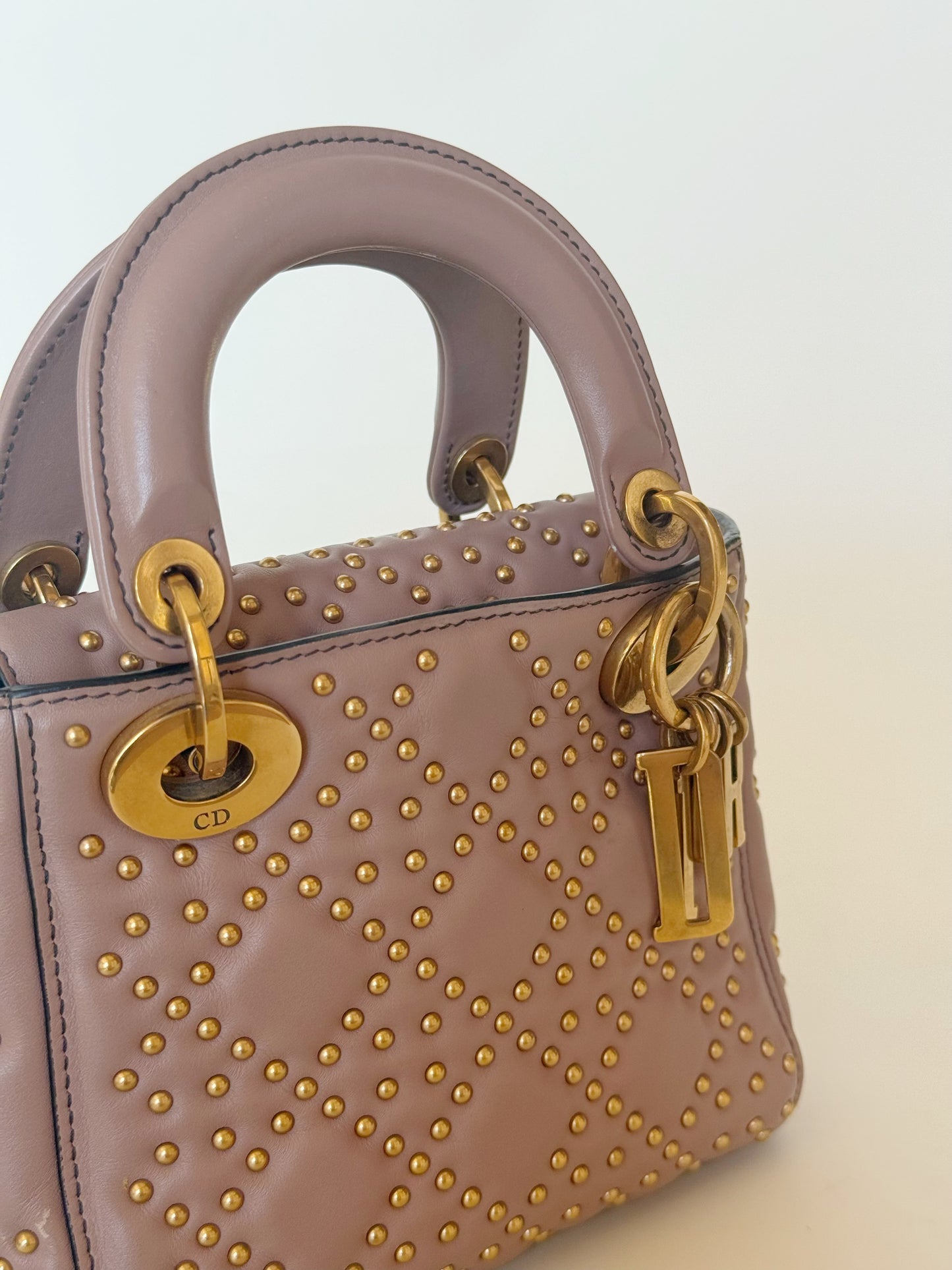 Christian Dior Calfskin Cannage Studded Supple Lady Dior