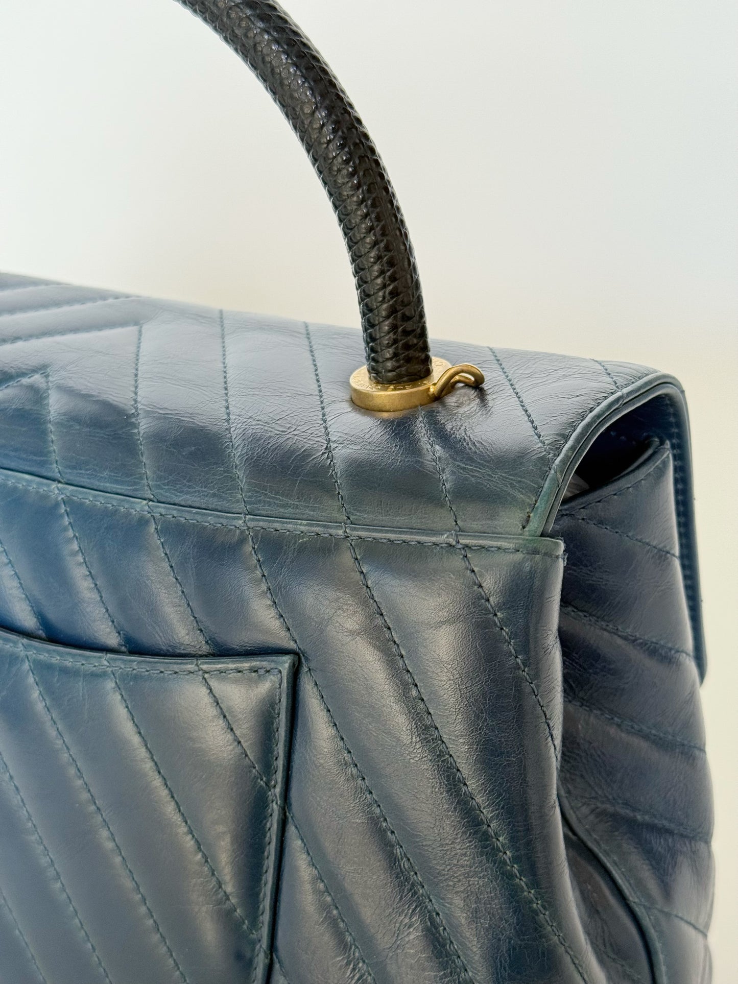 Chanel Calfskin Chevron Quilted Coco Handle Flap Bag