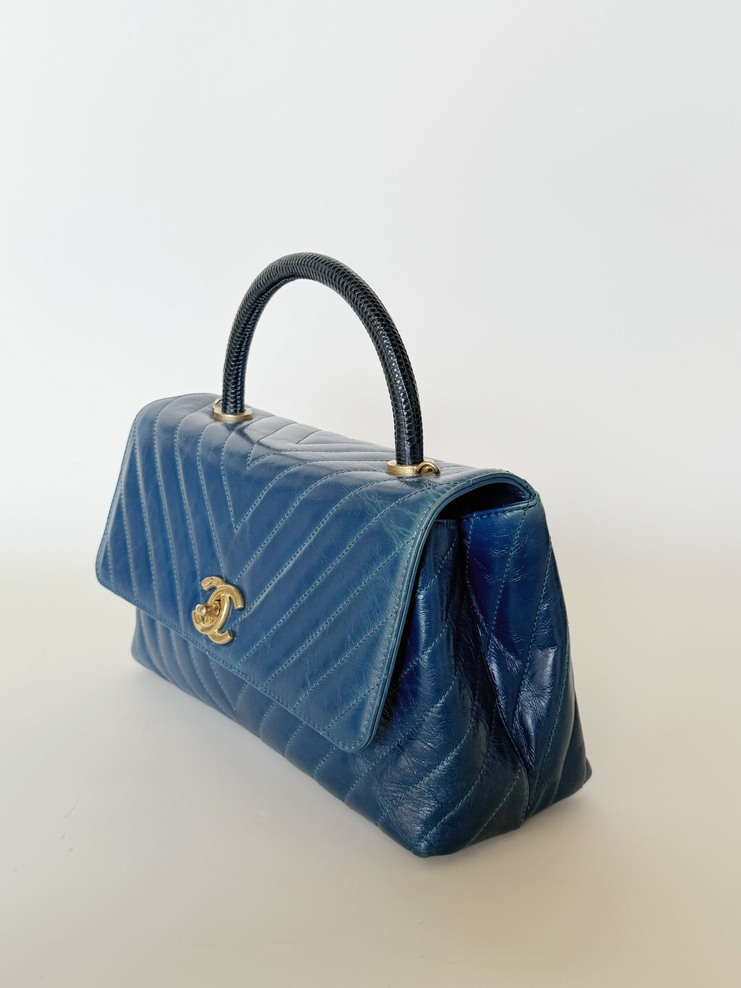 Chanel Calfskin Chevron Quilted Coco Handle Flap Bag