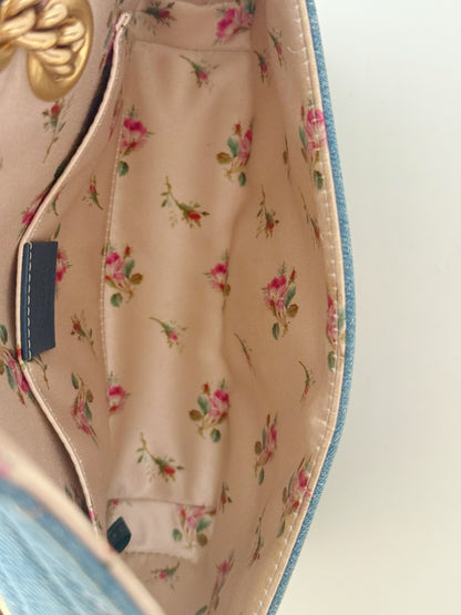 Gucci Denim Matelasse Pearly GG Marmont Shoulder Bag