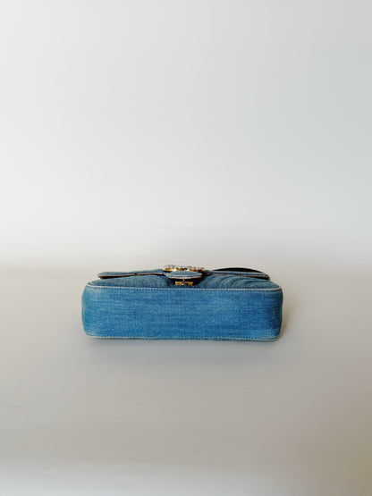 Gucci Denim Matelasse Pearly GG Marmont Shoulder Bag