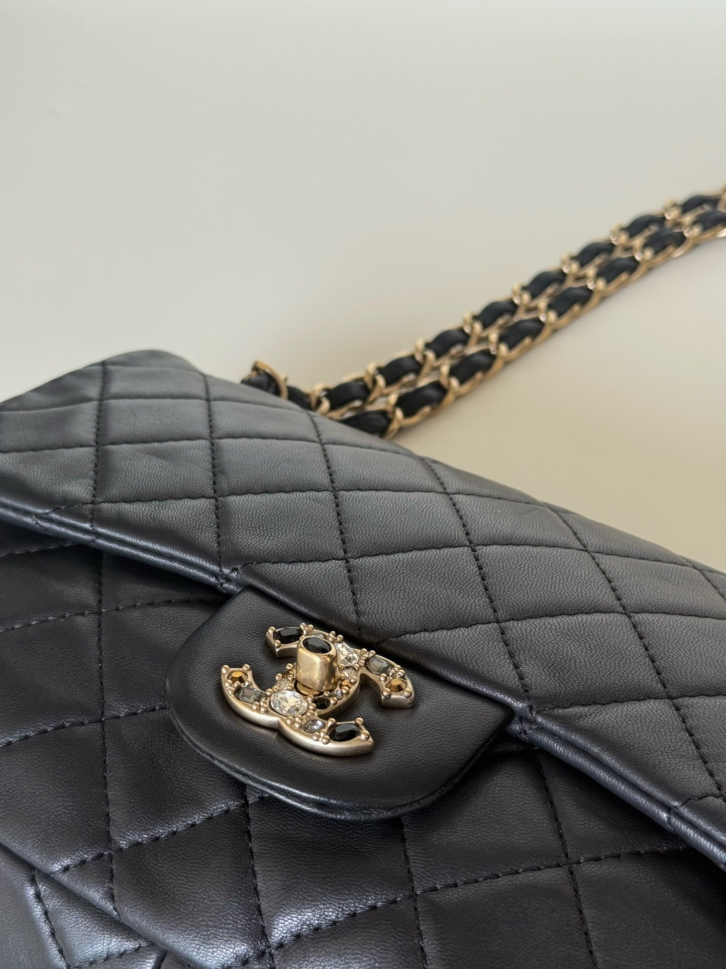 Chanel Lambskin Quilted Medium Precious Jewel Single Flap Black