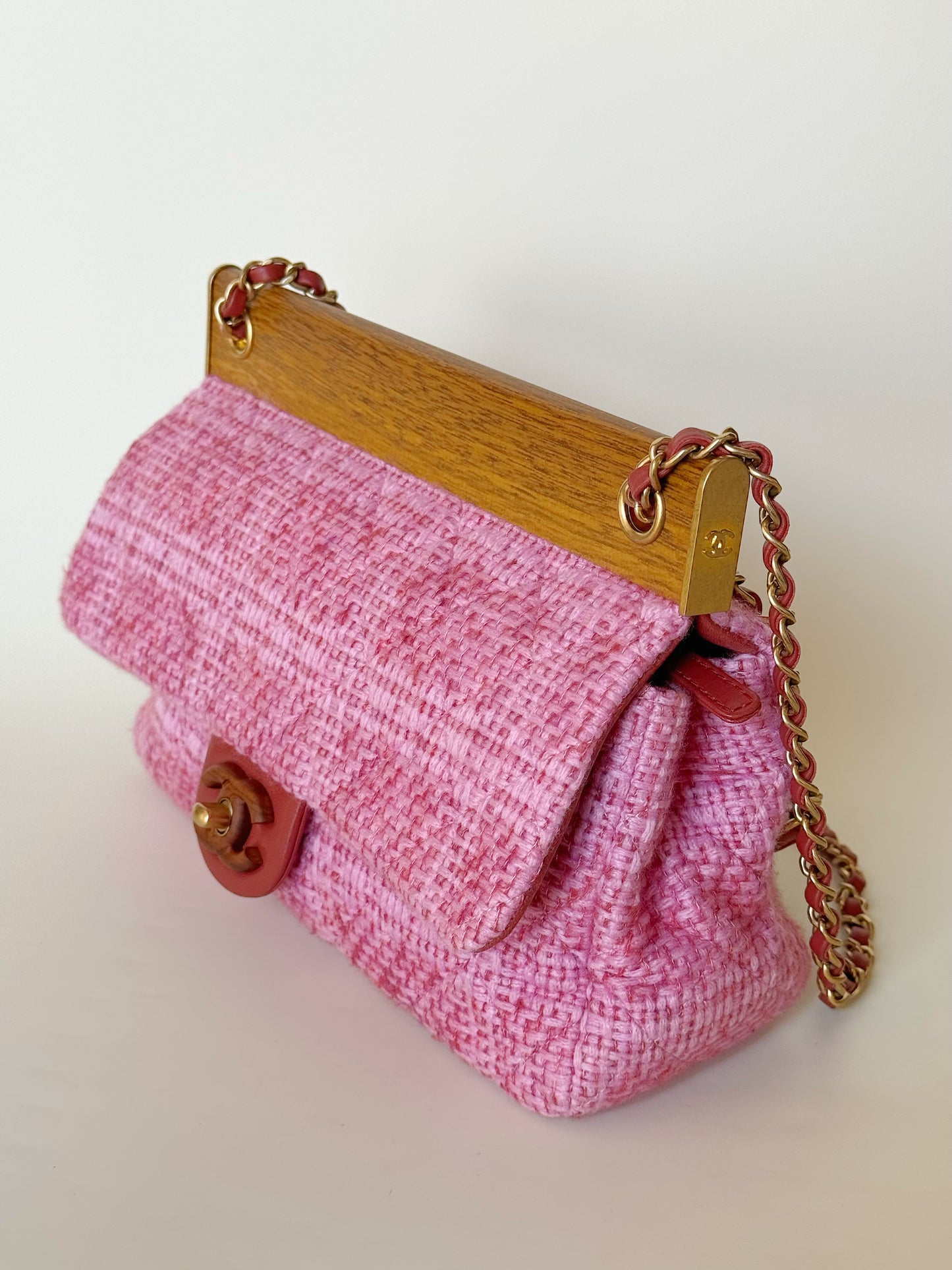 Chanel Quilted Tweed Knock on Wood Flap Bag