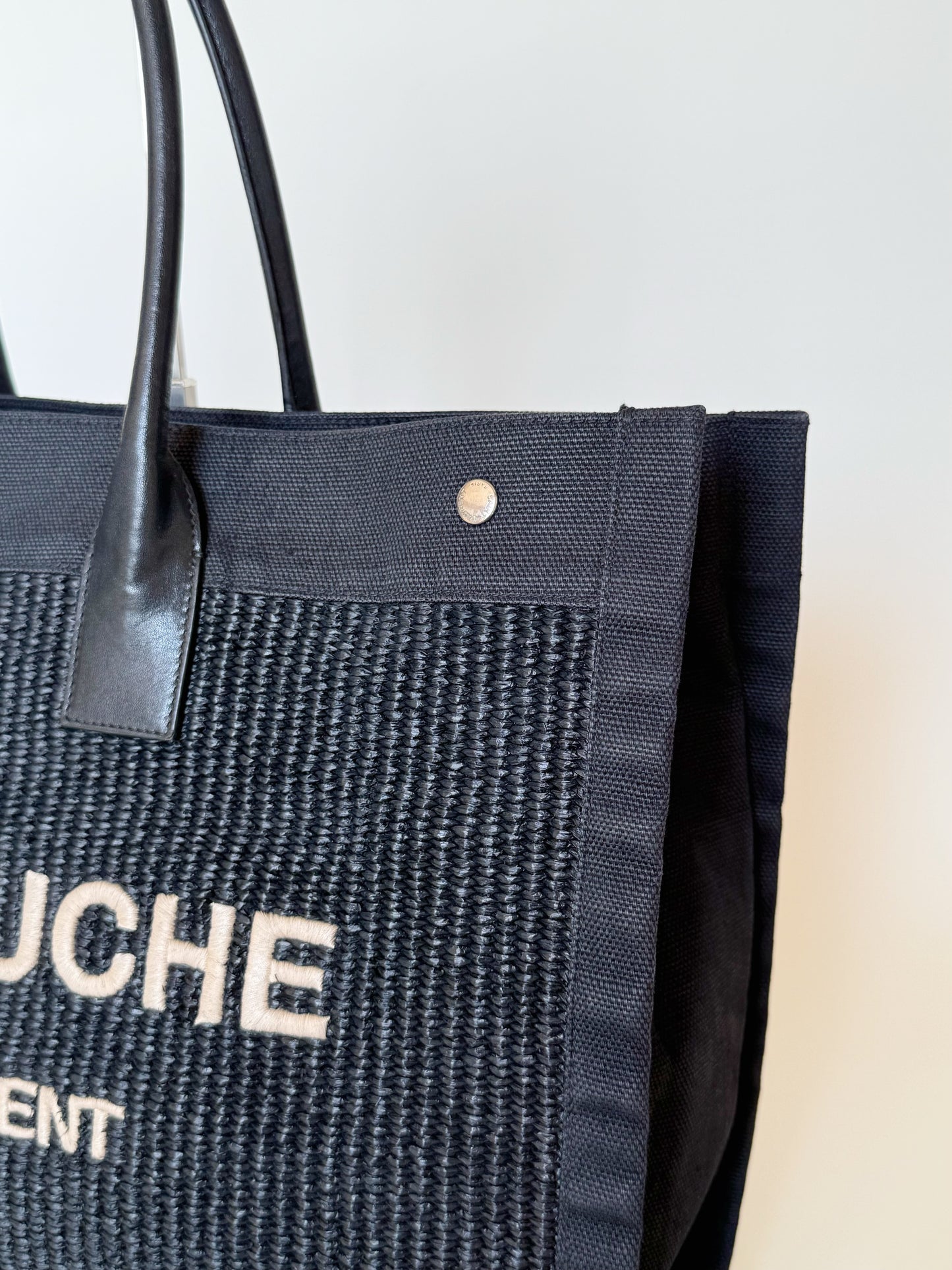 Saint Laurent Raffia Linen Calfskin Rive Gauche Tote