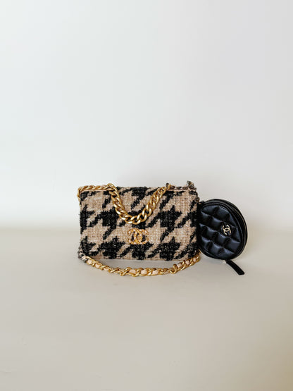 Chanel Wool Tweed Lambskin Quilted Chanel 19 Coin Purse