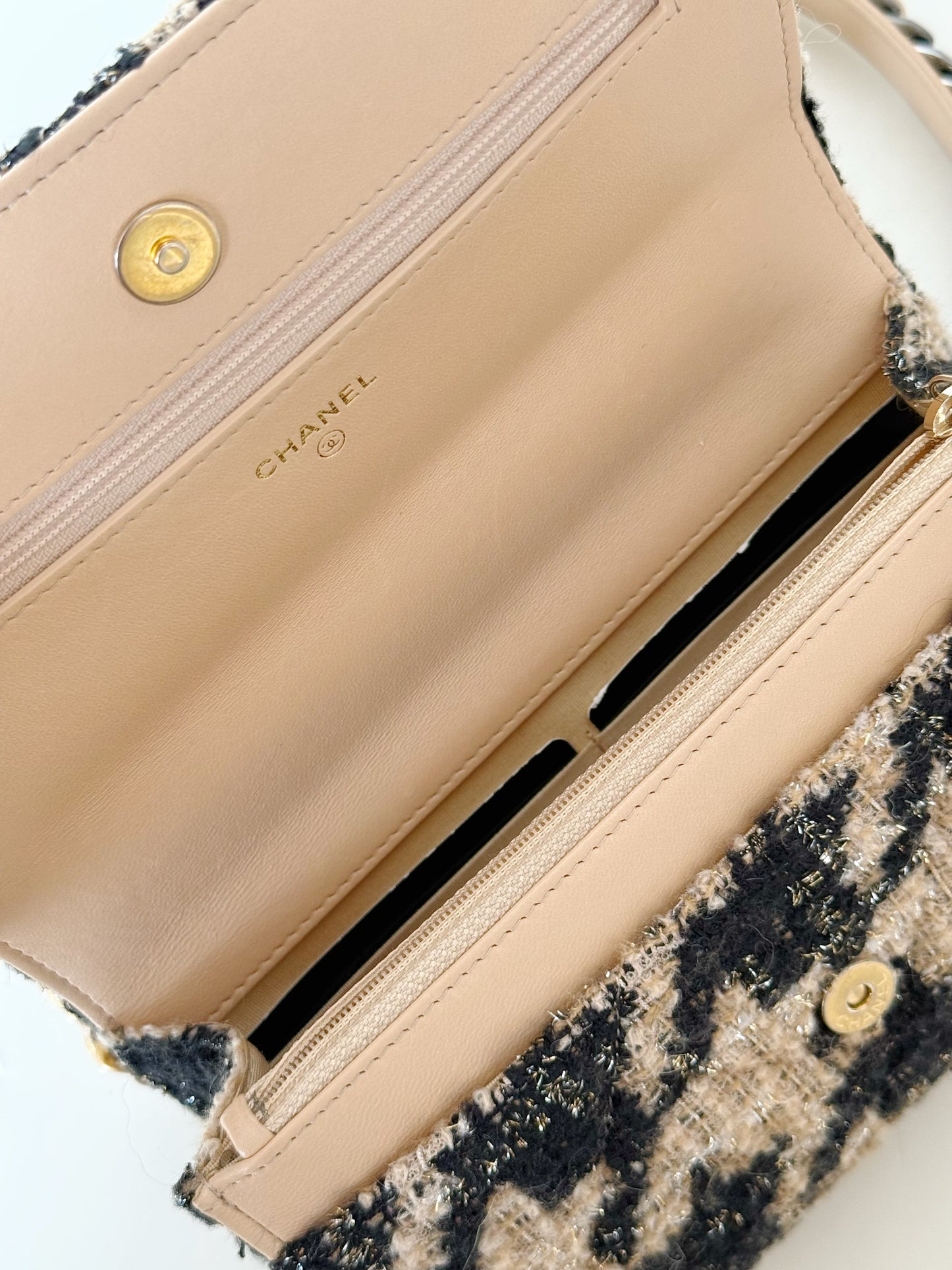 Chanel Wool Tweed Lambskin Quilted Chanel 19 Coin Purse