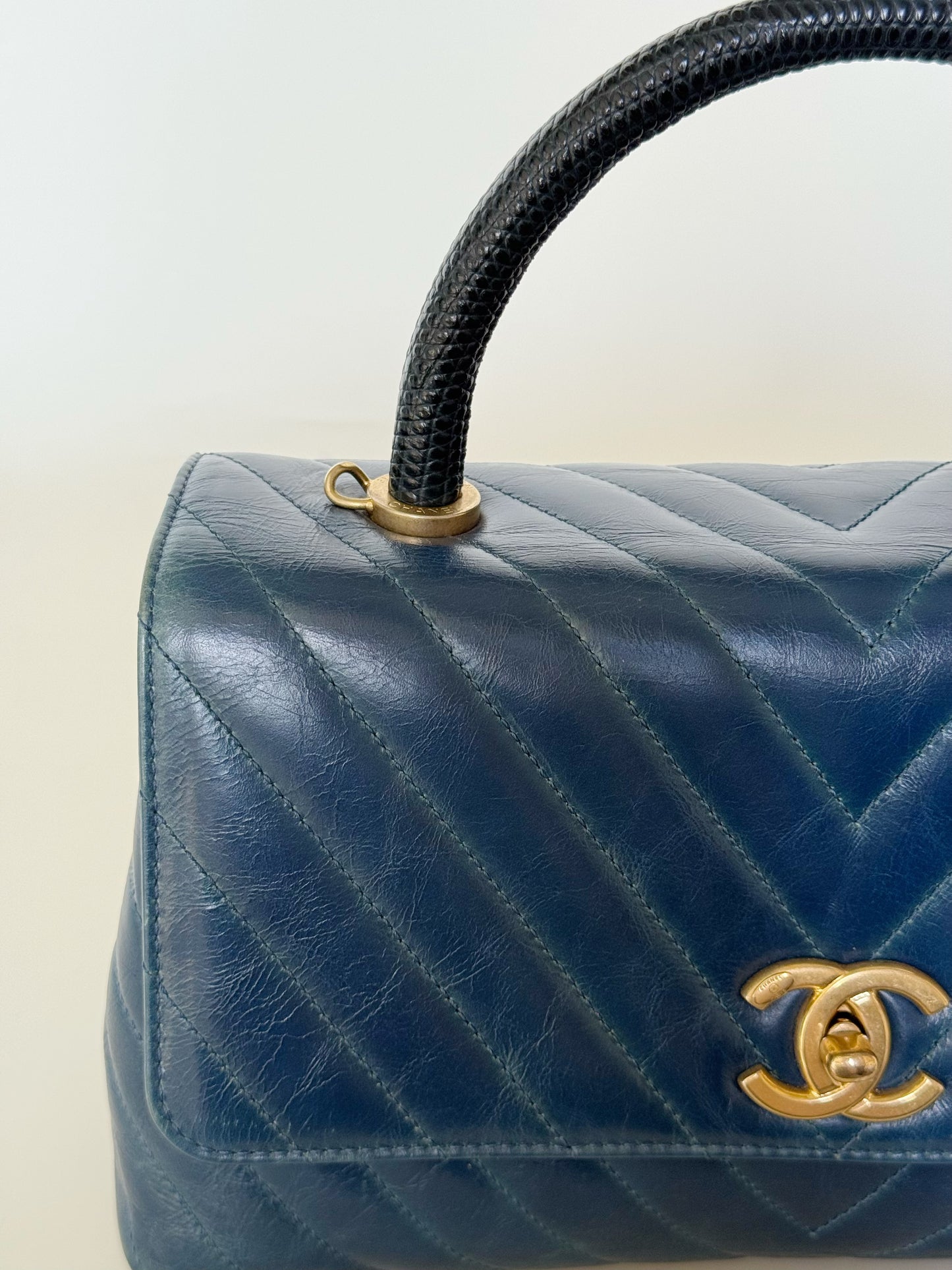 Chanel Calfskin Chevron Quilted Coco Handle Flap Bag